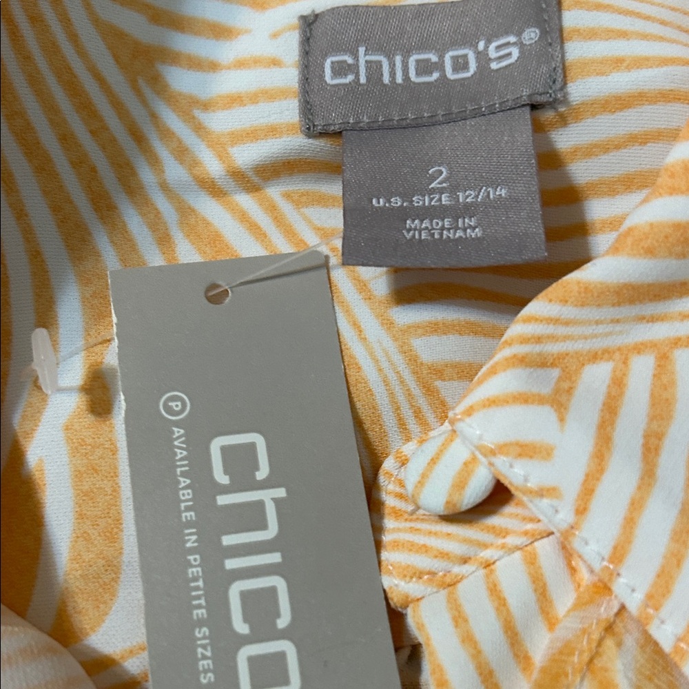 Chico's Size 2 (regular L) Cream and Orange Patterned Blouse - Picture 8 of 8